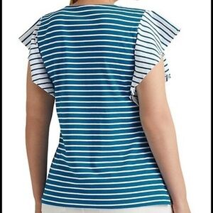 Lauren Ralph Lauren NWOT Blue Striped Jersey‎ Flutter-Sleeve Top Women’s Size PL